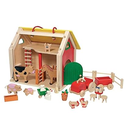 Amazon Com Magic Cabin 31 Piece Wooden Barnyard Play Set Toys