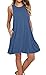AUSELILY Women's Short Sleeve Pockets Empire Waist Pleated Loose Swing Casual Flare Dress (L, Beja Blue)