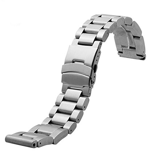 YISUYA 24mm Solid Stainless Steel Band 2.4cm Width Wrist Watch Band Strap Double Locking Fold-over Clasp Mens Steel Straps Silver