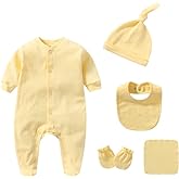 Newborn Boy Girl Clothes Sets Cotton Long Sleeve Romper Jumpsuits Unisex Outfits With Baby Mittens Hats Gloves