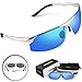 Torege Men's Sports Style Polarized Sunglasses For Cycling Running Fishing Driving Golf Unbreakable Al-Mg Metal Frame Glasses M291 (Sliver&Blue lens)