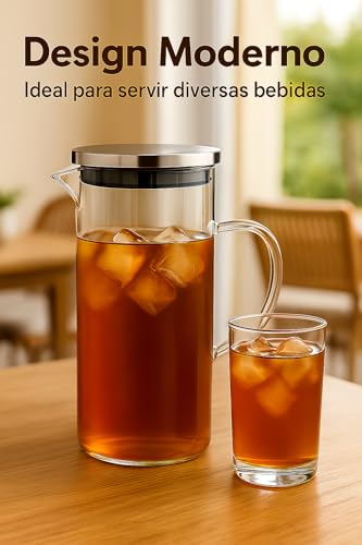 Jarra de Vidro Borossilicato com Tampa De Inox 1,4L – Design Facetado Elegante para Água, Sucos, Chá Gelado e Drinks (1,4L)