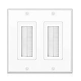TNP Brush Wall Plate - Double 2 Gang Cable Entry Access Brush Bristles Style Strap Opening Port Insert Socket Wiring Plug Jack Decorative Face Cover Outlet Mount Panel (White)