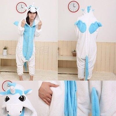 Hot Unisex Adult Pajamas Kigurumi Cosplay Costume Animal Onesie Sleepwear (M, Blue Unicorn)