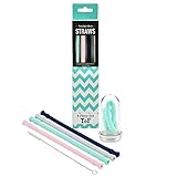 Luxe Reusable Silicone Drinking Straws – portable and eco-friendly drinking straws in 4 stylish colors with cleaning brush and FREE travel case