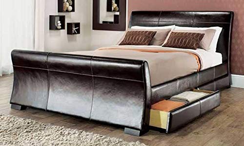 Limitless Home 5ft King Size Leather Sleigh Bed With Storage 4x
