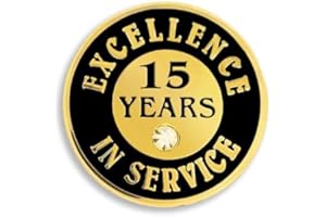PinMart Gold Plated Excellence in Service Year Award Lapel Pin – Metal Enamel Workplace Reward Pin w/Rhinestone – 1-60 Years Pins for Long Standing Employees