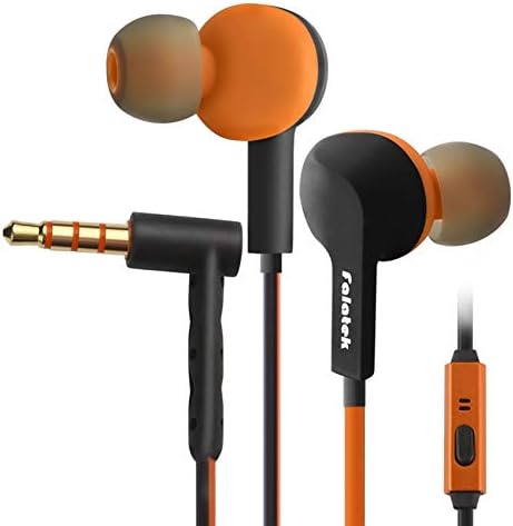 Noise Isolating and High Definition in Ear Canal, FALATEK Thalia Headphones Earbuds with Powerful Bass. Tangle Free for iPhone, iPod, iPad, MP3 Players, Samsung, LG with Mic (Black & Orange)