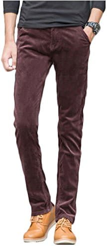 AACFCHAIN Men's Coffee Casual Corduroy Slim-Tapered Pants Stretch Flat Front Cotton Trousers 32