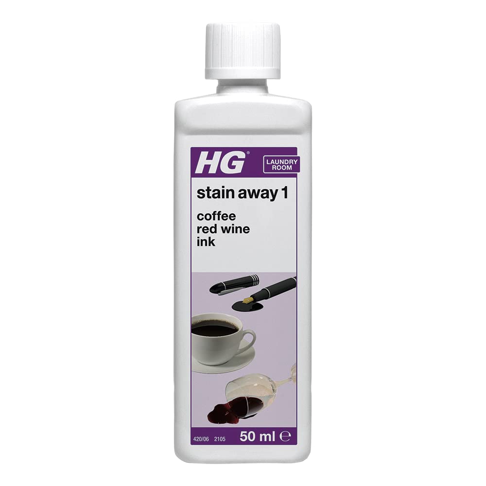 HG Stain Away 1 Fabric Stain Remover, Ink Stain Remover & Red Wine, Tea & Coffee Stain Removal Liquid, Pre Treatment Spot Stain Remover for Fruit Juice, Chocolate & Sweat Marks on Clothes - 50ml