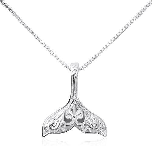 mnefel S925 Silver Mermaid Necklace with Wave Totem Whale Tail Fish Necklace for Woman Girl