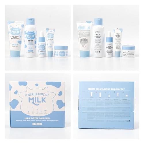 LAIKOU Milk Beauty Gift Sets for Teenage Girls with Cleanser, Cream, Toner, Eye Cream, Serum, Facial Kits for Women Wife Mom, Deep Hydrating Smoothing 5pcs