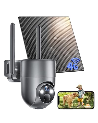 NUASI 4G LTE Outdoor Solar Camera with Wireless SIM, 2K Solar Panel and Battery, 360° PTZ, Color Night Vision, PIR Detection, Two-Way Audio, IP66, No WiFi
