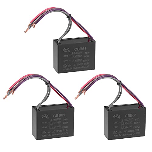 uxcell Ceiling Fan Capacitor CBB61 4.5/6/6uF 350V AC 5 Wires Metallized Polypropylene Film Capacitor 58x44x26mm for Electric Fan Pump Motor Generator 3Pcs: Industrial & Scientific