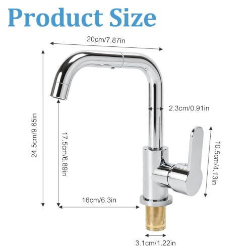 Minnhua Grifo Lavabo/Cocina 360°Giratorio Acero Inoxidable 304 Cromado | Mezclador Monomando de Baño Alto Grifo de Baño con Altura 175MM Agua Fria y Caliente con 60CM Manguera para Lavabo Cocina