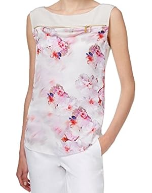 Womens Floral Print Zip Detail Blouse Beige XL