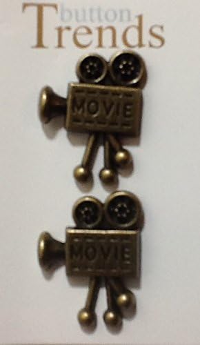 Button Trends: Metal &amp; Acrylic Dimensional Designer &amp; Collectors Buttons ~ 2 Piece - Shaft (Bronze Movie Camera #4605)