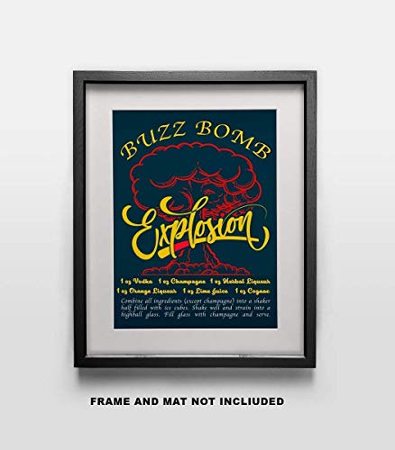 Buzz Bomb Drink Recipe Art Print - 11x14 Unframed Photo Print - Fun Gift For Those Who Love a Cocktail. Looks Great in a Dorm Room, Game Room, Home Bar or Man Cave- Limited Time Intro Price