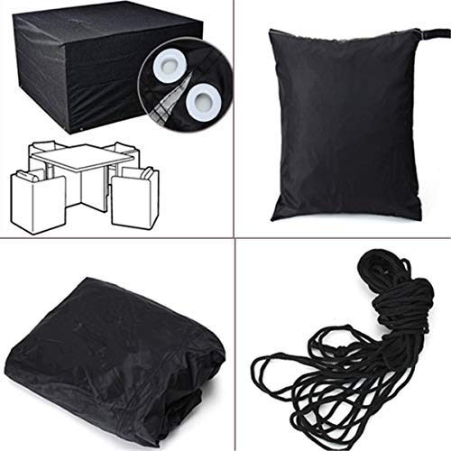 KING DO WAY Schutzhuelle fuer Tisch Stuehle Abdeckhaube Gartenmoebel Schutzhuelle Abdeckung Wetterschutz 123cm*123cm*74cm Schwarz
