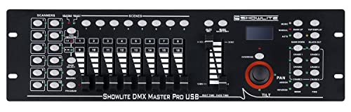 Showlite Master Pro 192 Kanal DMX Controller (zur professionellen Lichtsteuerung, USB Anschluss zur Datenspeicherung, max. 240 Szenespeicher, Midi-Input: 5-pol