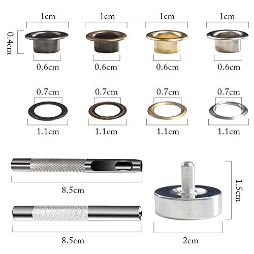 VGOODALL Ösen Werkzeug Kit,400 Set Ösen Scheiben in 4 Farben mit 3tlg Werkzeugset für DIY Leder Handwerk Stoff