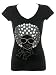 Women's Afro Hair Woman Rhinestone Bling V-Neck T-Shirts Black