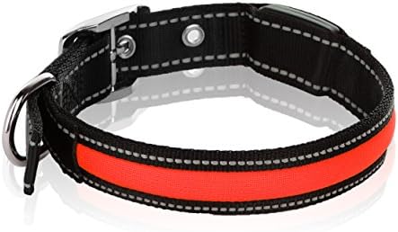 Light Up LED Nylon Adjustable Dog Collar With 3 Light Settings - Keep Pet Safe And Visible (Small, 1 x 15.5 In., Red)