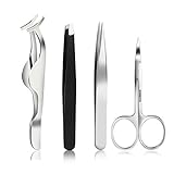 Pixnor 4 Pcs Tweezers Set, Eyebrow Tweezers Eyebrow Scissors, Precision Slant Tip Hair Tweezer for Men & Women, Fake Eyelashes Extension Applicatior Kit