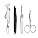 PIXNOR 4 Pcs Tweezers Set -| Eyebrow Tweezers | Eyebrow Scissors | Eyelash Curler | Fake Eyelashes Extension Applicatior Kit | Makeup Tools