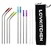 LOVKITCHEN Set of 8 Reusable Stainless Steel Straws with 1 Pouch,2 Cleaning Brushes,8 Silicone Tips, Eco Friendly Extra Long Metal Straws Drinking for 20 & 30oz Tumblers