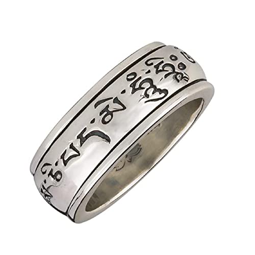 Energy Stone Om Mani Padme Hum Mantra Meditation Spinner Ring in Sterling Silver (Style UK24) (M 1/2)