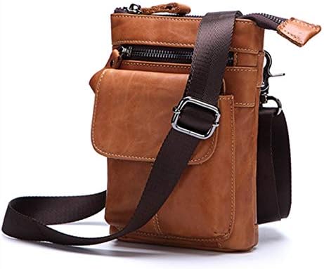 Contyu Genuine Leather Small Travel Shoulder Bag for Men with Hook | Mini Crossbody Messenger Belt Purse | iPhone Wallet Holster Case Waist Cellphone Pouch (Light Brown)