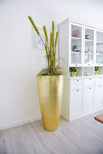 Vivanno Pflanzkübel Pflanzgefäß Blumenkübel Fiberglas City Gold Hochglanz - 100x47 – Bild 3