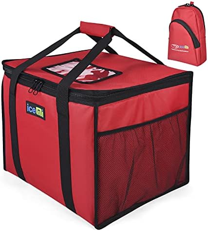 IceMi Insulated Pizza Delivery Bag – Commercial Warmer Carrier, Waterproof & Heat Reflective (Silver, 20x20x5 Inches)