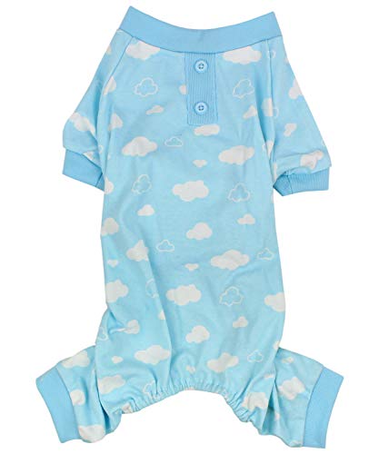 Parisian Pet Dog Pajamas - Cute Cat/Dog Onesie, Size M - Blue Cloud - Ideal Everyday Outfit for Male Dogs and Cats