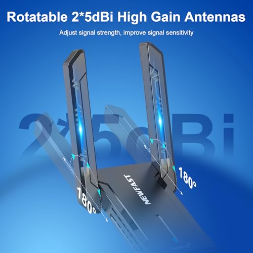 NEWFAST WiFi Adapter For PC/Laptop AXE5400Mbps WiFi Dongle 6GHZ/5GHz/2.4GHz Tri-band USB 3.0 Wireless Adapter, Support Windows 11/10, Low-Latency Gaming Wireless Dongle