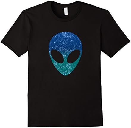 Mens Alien Head T Shirt Starry Night Sky Small Black