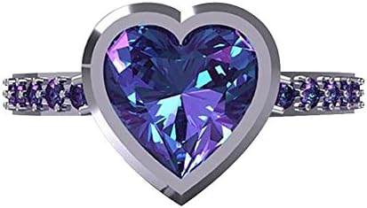 Yiwencult Fashion Women Love Heart Purple Zircon Finger Ring Wedding Engagement Jewelry - Purple US 7
