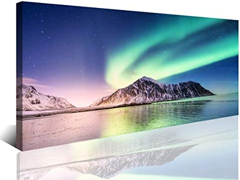 Cao Gen Decor Art-A60750 Wall Art Framed Green Aurora Borealis Canvas Artwork Painting Prints Ready to Hang for Home Living Room Decorations Office Wall Decor 20" x 40"