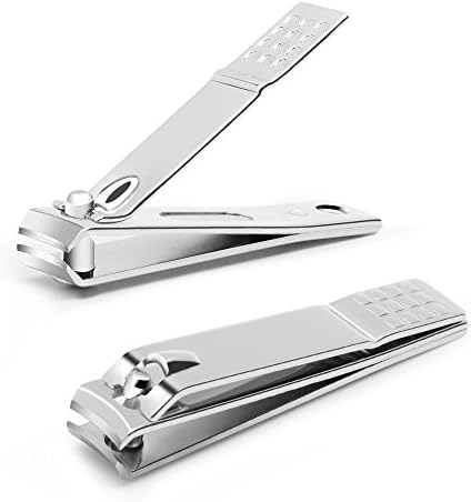 EXTENDED FAMILY Nail Clipper Set – Silver Stainless Steel Fingernails &amp; Toenails Clippers Sharp Nail Cutter with Leather Case, Set of 2