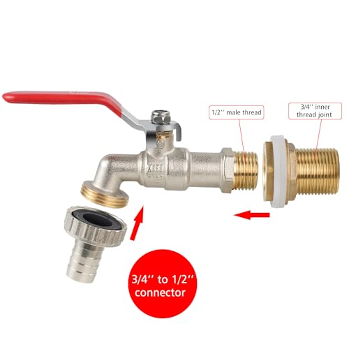 Drado 1/2'' Pouce Robinet à sphére Avec raccord de tuyau de qualité, Robinet de récupération d'eau sphérique extérieur, d'eau en Laiton, pour seau de pluie, réservoir, réservoir, seau de pluie