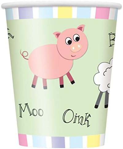 Cute Farm Animal Party Cups, Pack of 8