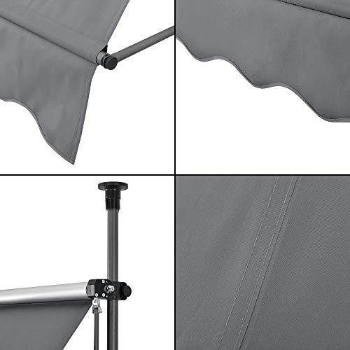 pro.tec Klemmmarkise Mittelgrau 400 x 120 x 200-300cm Markise Balkonmarkise Sonnensegel Sonnenschutz ohne Bohren – Bild 7