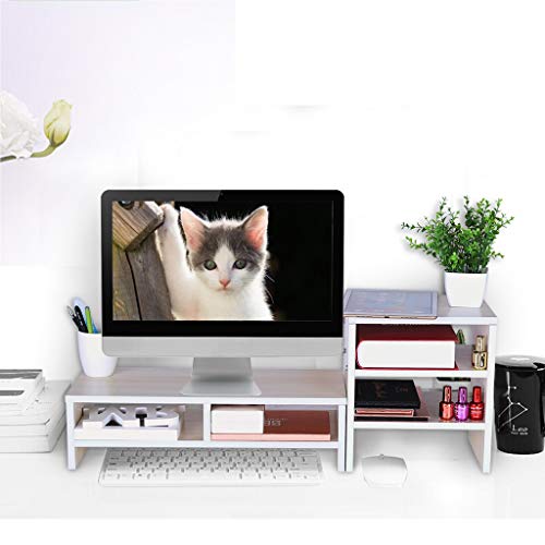 US Fast Shipment Quaanti Monitor Stand Computer Riser Laptop Cellphone TV Printer Stand with 3-Tier Desktop Bookshelf Countertop Bookcase,Book Storage Organizer Display Shelf Rack Home Office (White) - Thumbnail 3