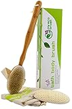 My Eco Brush Perfect for Dry Brushing - Bamboo Bath Body Brush for Back Scrubber - Natural Bristles Shower Brush with Long Handle & Sisal Pad to Exfoliate Skin - Includes Carry Bag
