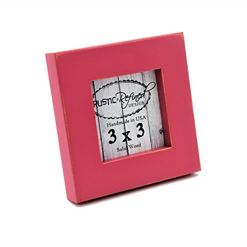 3x3 Solid Wood Made in USA Picture Frame with 1 Inch Border (Gallery Collection) - Hot Pink