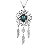 VOIMAKAS Dream Catcher Necklace, Retro Boho Zodiac Sign Pendant Dangling Feather Tassel Bead Charm Chain Constellation Jewelry for Women - Libra
