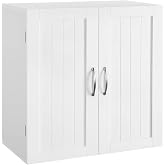 Yaheetech Wall Mounted Bathroom Storage Cabinet with Doors, Laundry, White | 3-Height Adjustable Inner Shelf, Beadboard Panels in Engineered Wood, Frees Up Floor Space over the Toilet or in Kitchens