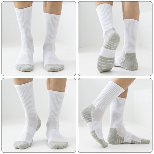 Niorasen 6 Pairs Mens Socks, Cushioned Breathable Sports Socks Outdoor Multipack, Comfortable Crew Cotton Athletic sock for Work Walking Hiking Running, Black White Grey Pure Black Pure White