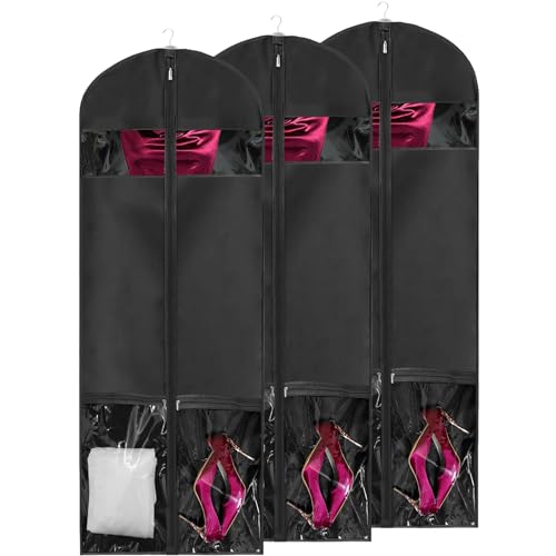 BH7STAR Dress Bags for Gowns Long, 65" Dress Garment Bags for Hanging Clothes, Dress Bags for Closet Storage and Traveling, Foldable Dress Cover 3 Pack